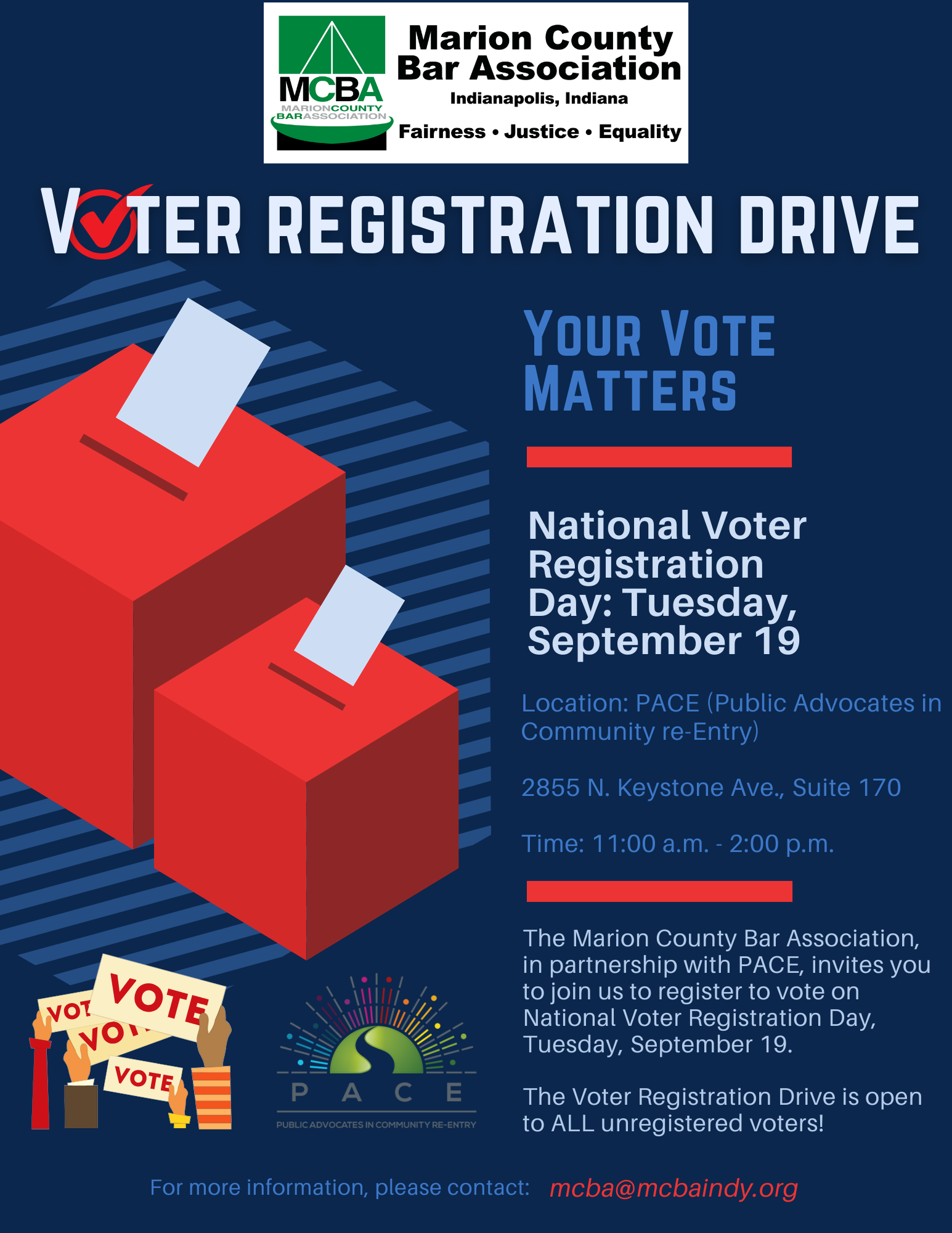 Featured image for “PACE Joins with the Marion County Bar Association on Voter Registration Drive”
